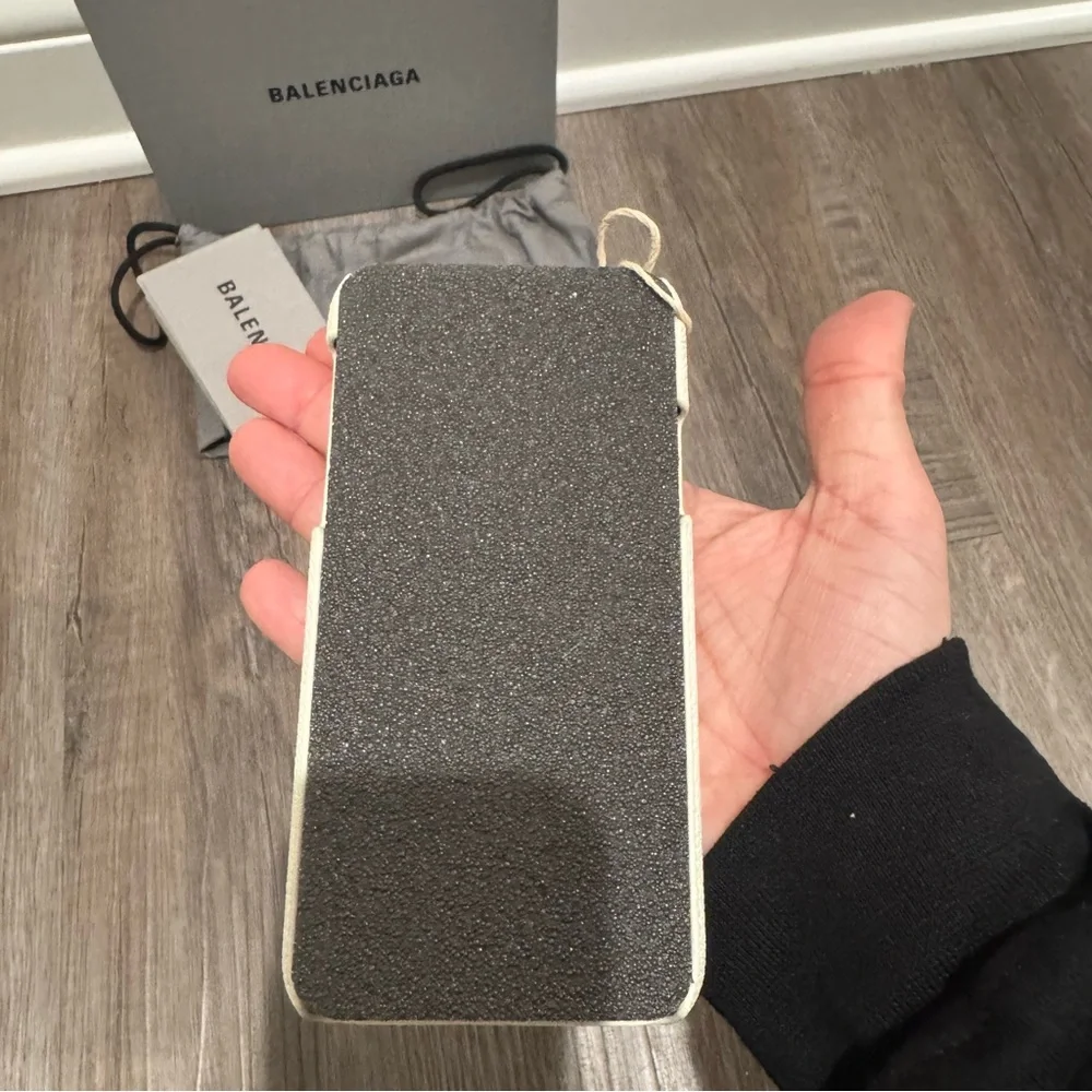 Balenciaga Logo Beige Pink Leather Fits iPhone X through iPhone 10 Phone Case